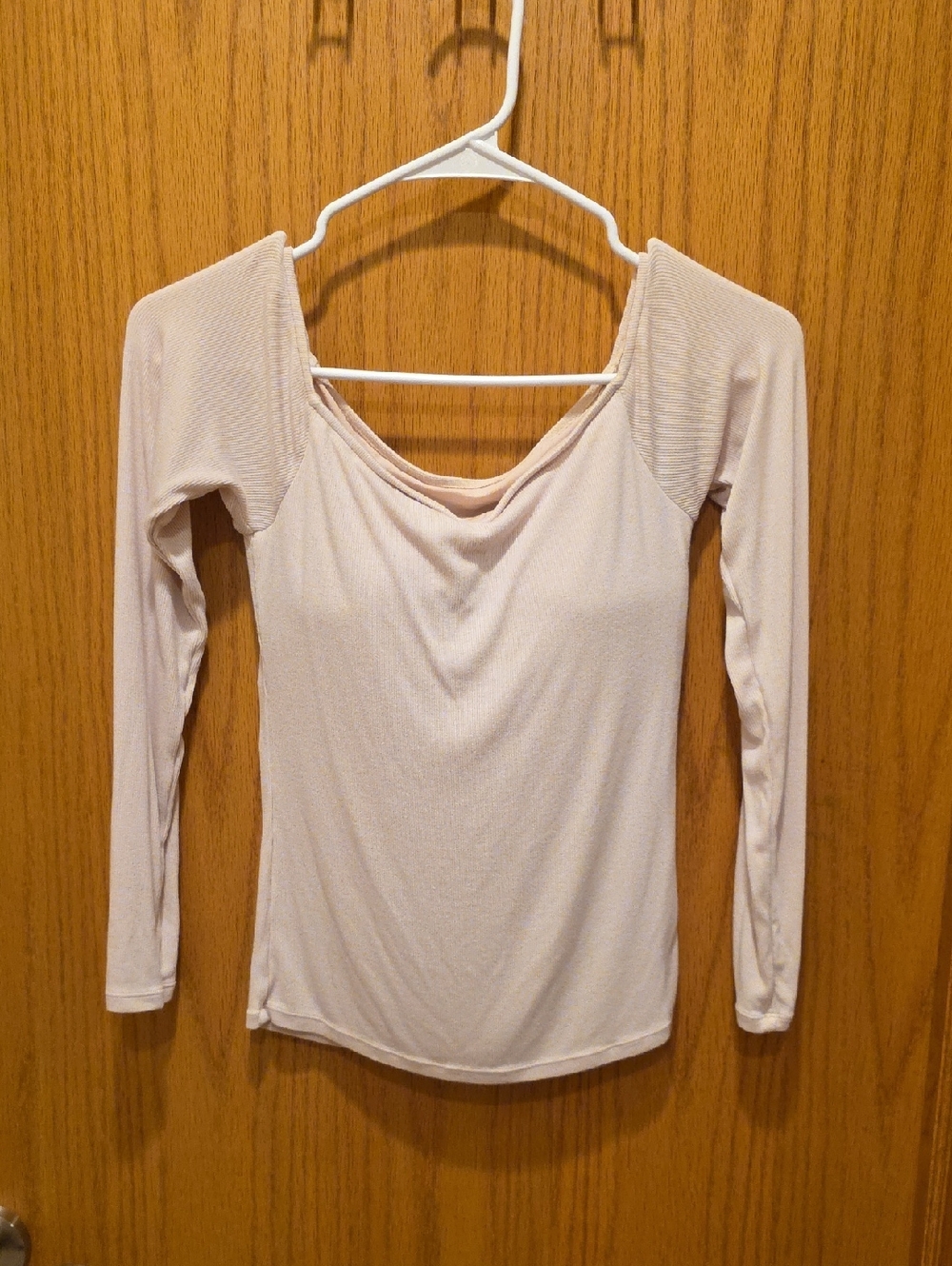 Klassy Network Long-Sleeve Scoop Neck Top in Blush With Built In Bra